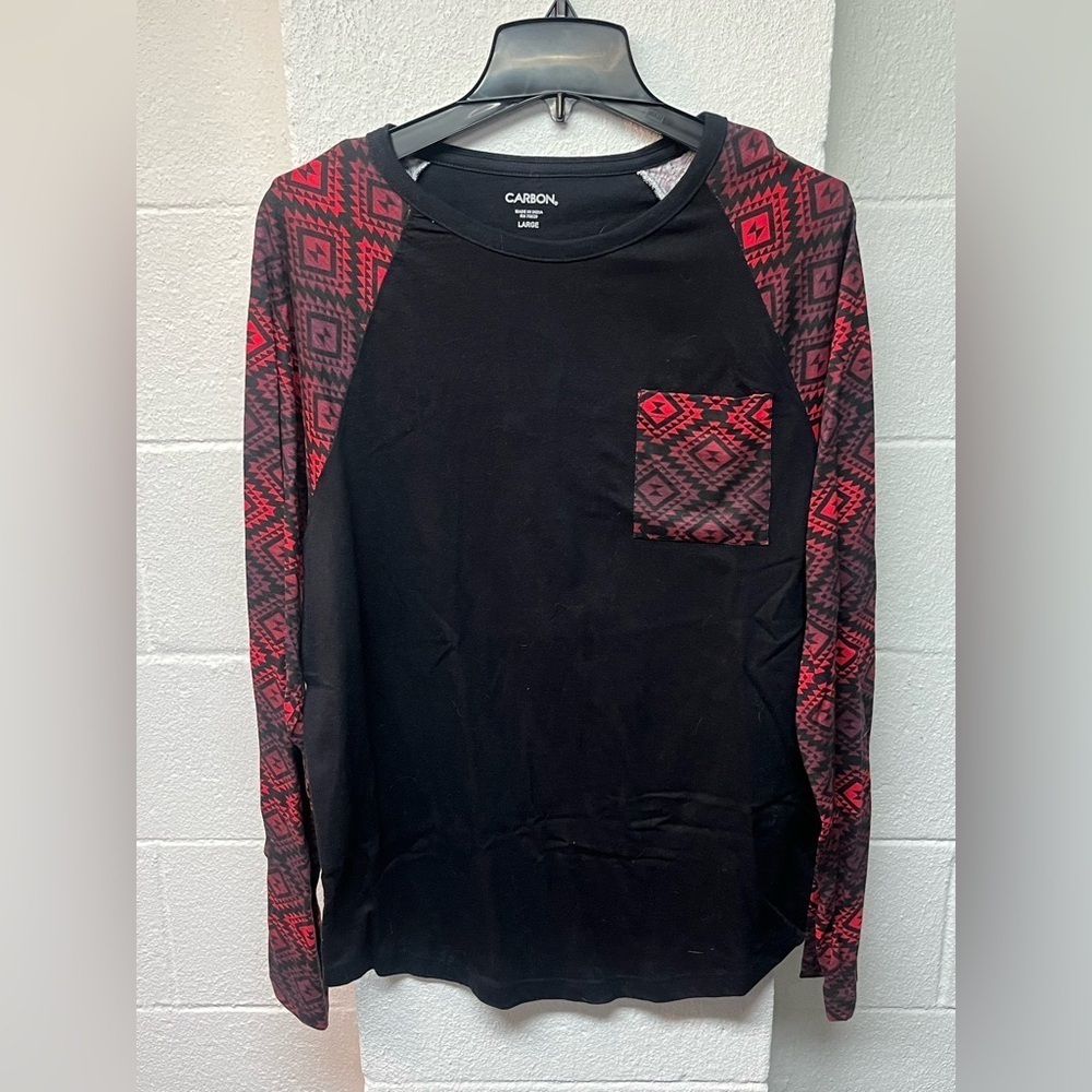 Carbon Red & Black print baseball Tshirt - L